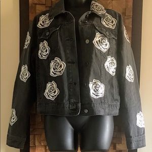 Bagatelle Rose Appliqué Denim Jacket - M